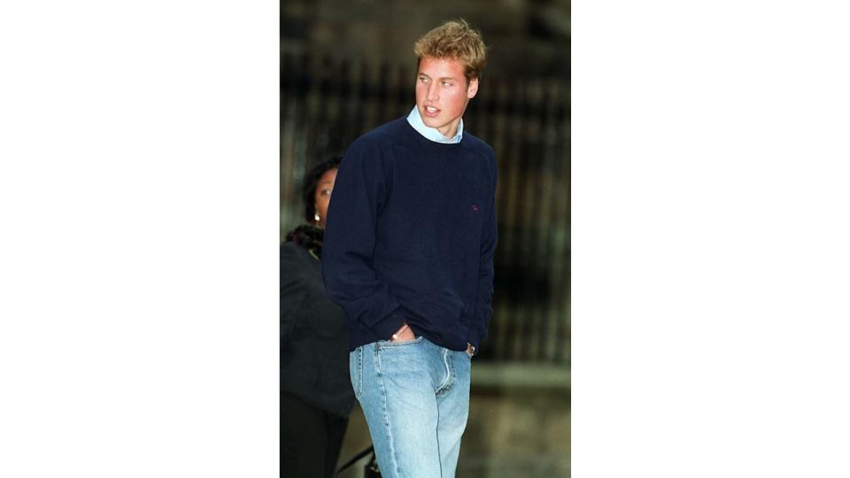 Prince William arrives for his first day of school at St. Andrews University September 23, 2001 in Scotland. (