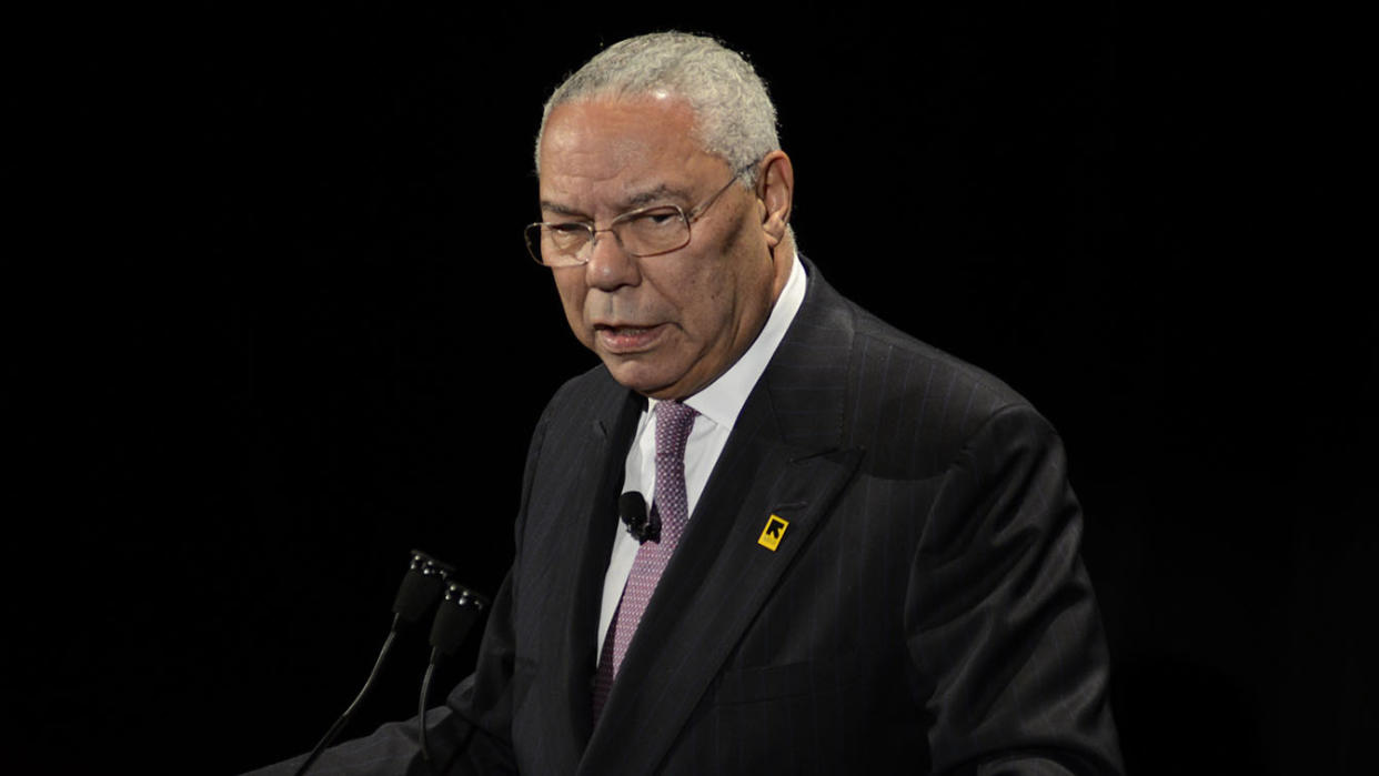 Former Secretary of State Colin Powell speaks in New York, Nov. 9, 2011. (AP Photo/Eric Reichbaum)