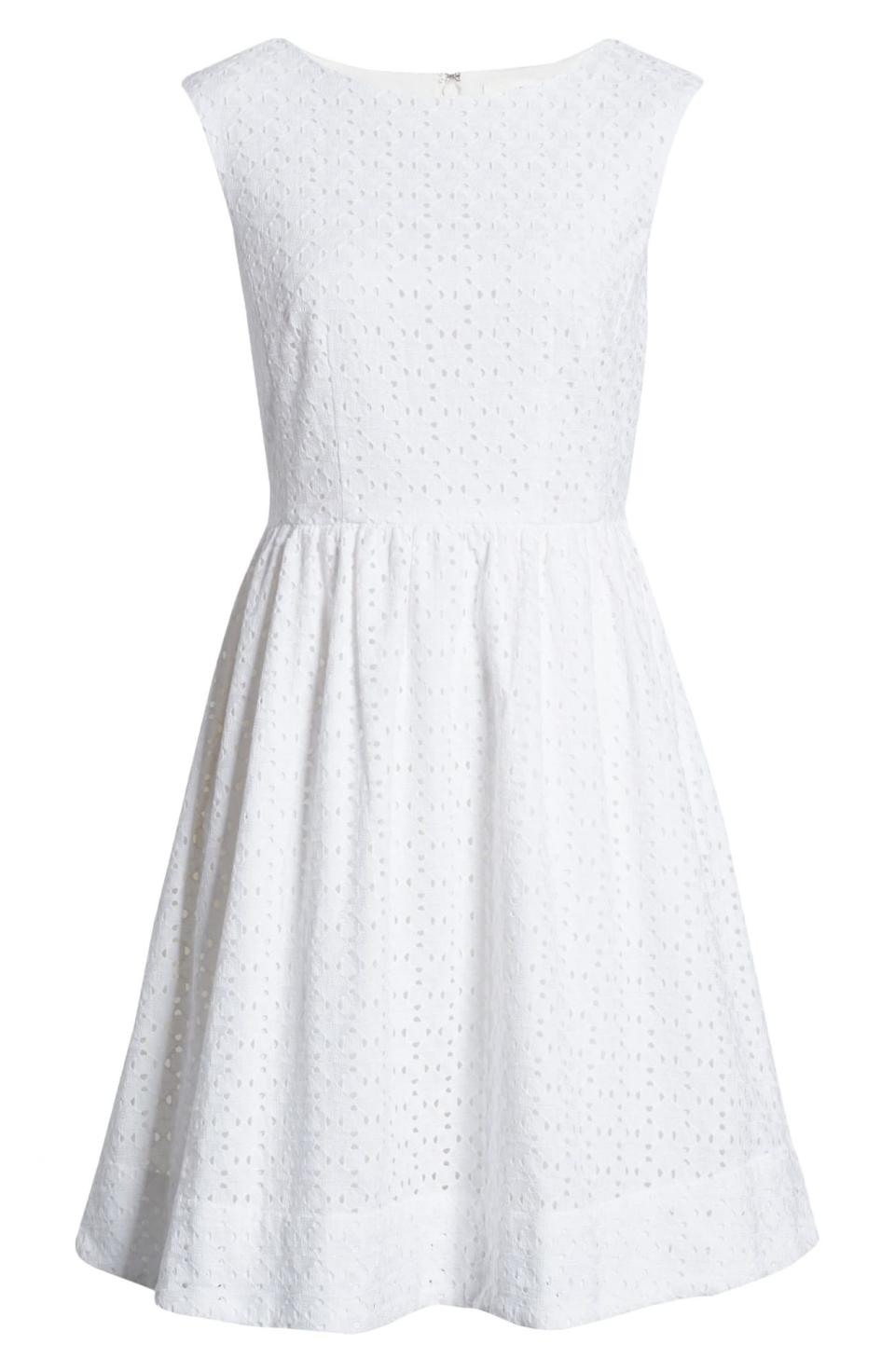 1901 Eyelet Fit and Flare Dress in White