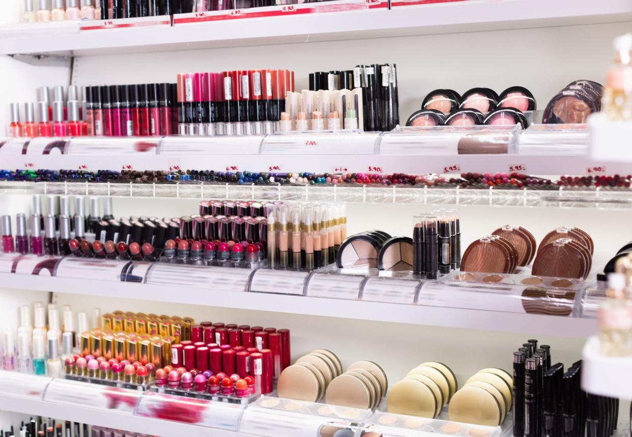 Variety of  fashionable, diverse, colorful assortment of modern cosmetics store