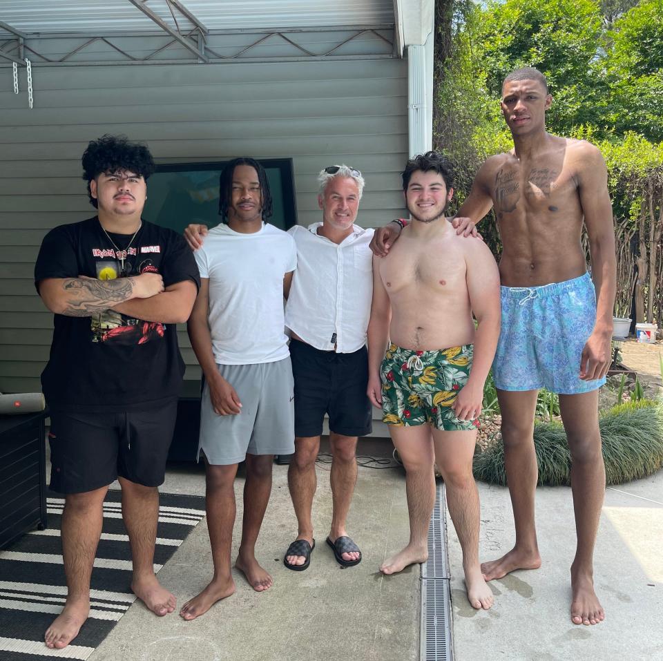 They're not short; he's just that tall. Jabari Smith at his friend Lucas Buffkin's pool with his friends (from left to right) Johnny Espinosa, Jeffrey Hood, Shane and Lucas Buffkin.