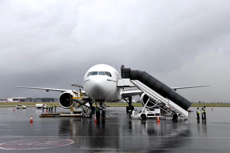 An aircraft carrying South Africa's first COVID-19 vaccine doses arrives at OR Tambo airport in Johannesburg