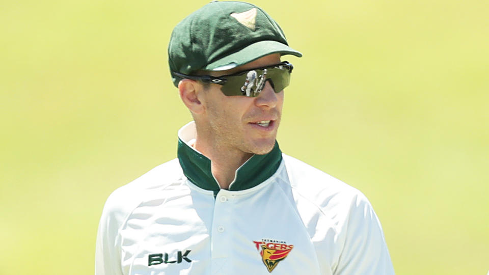 Australian captain Tim Paine, pictured playing for Tasmania, was controversially rested from their Sheffield Shield match against Victoria.