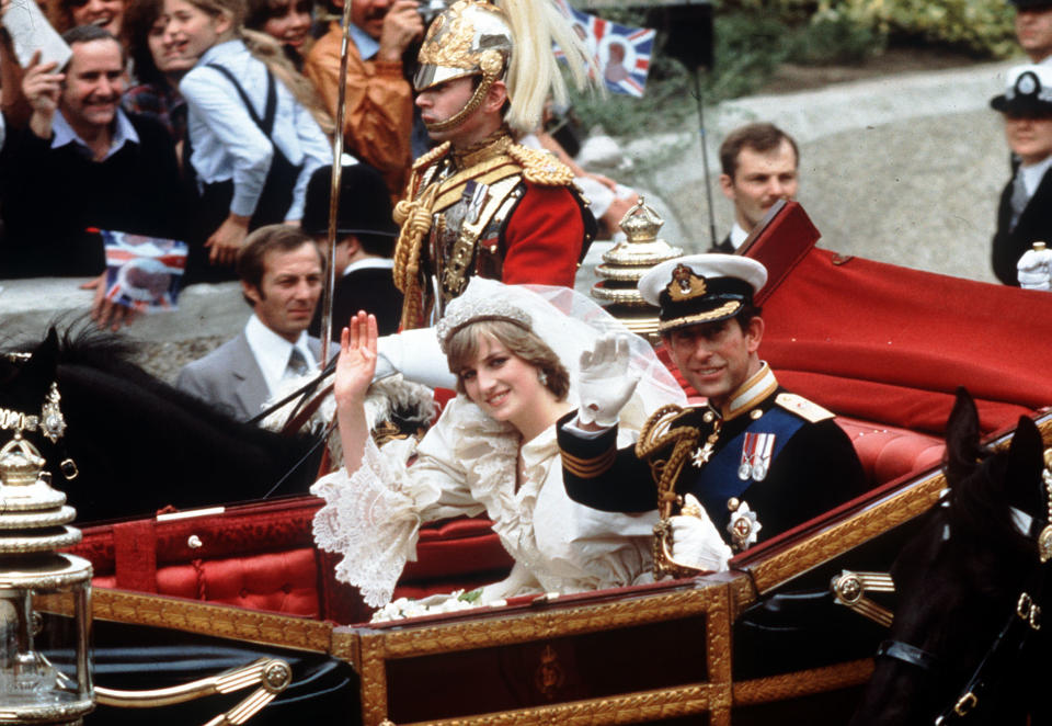 File photo dated 29/07/81 of The Prince and Princess of Wales during their carriage procession to Buckingham Palace after their wedding at St.Paul's Cathedral, as the Spencer tiara worn by Diana, Princess of Wales on her wedding day is to go on display as part of the UK's largest exhibition of tiaras in 20 years.