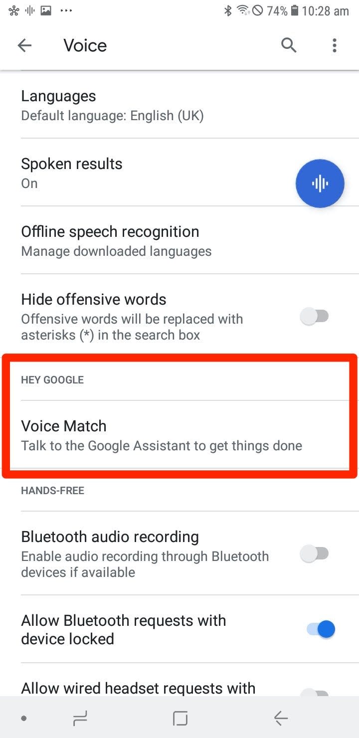 activate voice control on Android   option