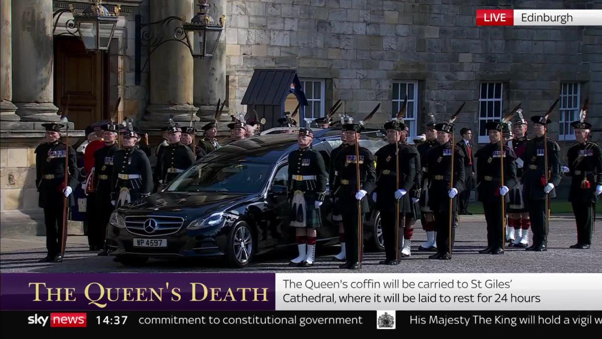 King leads procession behind Queen's coffin through Edinburgh