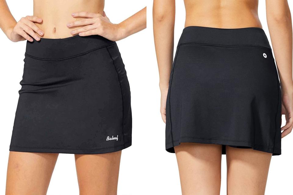 Woman wearing black exercise skort