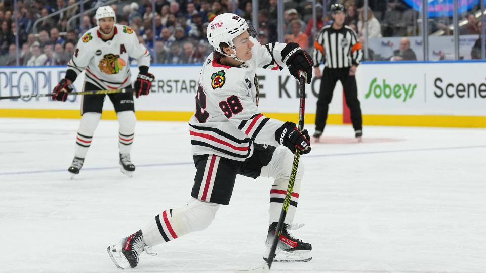 Connor Bedard has had a hard time getting his scoring going early. (Nick Turchiaro-USA TODAY Sports)