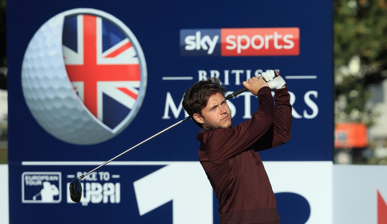 TADWORTH, ENGLAND – OCTOBER 10: Niall Horan of One Direction in action during the Hero Pro Am ahead of the start of the British Masters supported by Sky Sports at Walton Heath Golf Club on October 10, 2018 in Tadworth, England. (Photo by Andrew Redington/Getty Images)