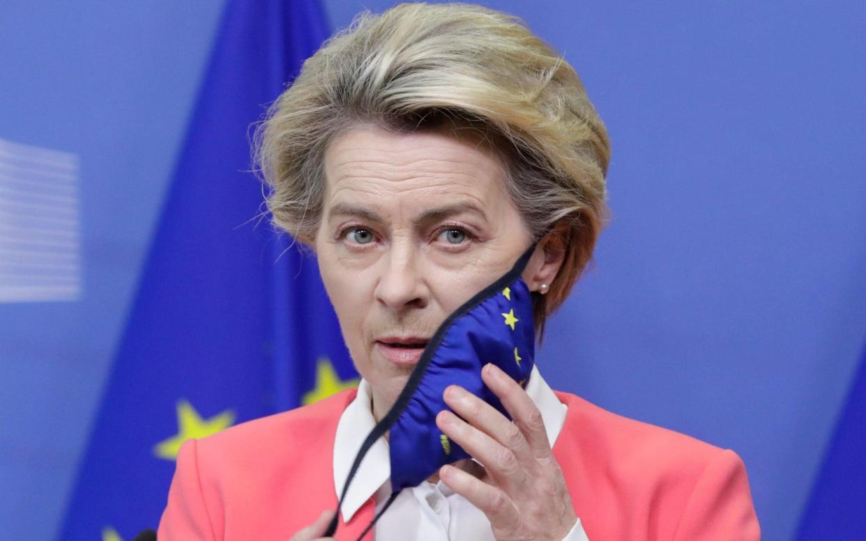 Ursula von der Leyen said she could understand the 'frustration' felt by many EU citizens as the bloc lagged behind Britain, the US, Israel and Turkey in vaccinations - Olivier Hoslet/EPA-EFE/Shutterstock