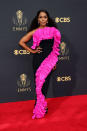 <p>The "Black Panther" star opted for a bold pink and black look by Canadian designer Greta Constantine.<em> (Image via Getty Images)</em></p> 