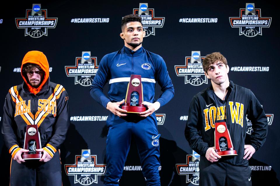 Oklahoma State's Daton Fix, left, will get one more shot at an elusive NCAA title, entering as the No. 1 seed at 133 pounds.