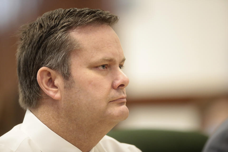 FILE - In this Aug. 4, 2020, file photo, Chad Daybell listens during his preliminary hearing in St. Anthony, Idaho. Lori Vallow Daybell and Chad Daybell were each indicted by a grand jury Monday, May 24, 2021, on charges of conspiracy, murder and grand theft in connection with the deaths of Lori Daybell's two youngest children, 7-year-old Joshua "JJ" Vallow and 17-year-old Tylee Ryan. Chad Daybell was also charged with one count of murder in connection with the death of his late wife, Tammy Daybell, just weeks before Lori and Chad married. (John Roark/The Idaho Post-Register via AP, Pool, File)