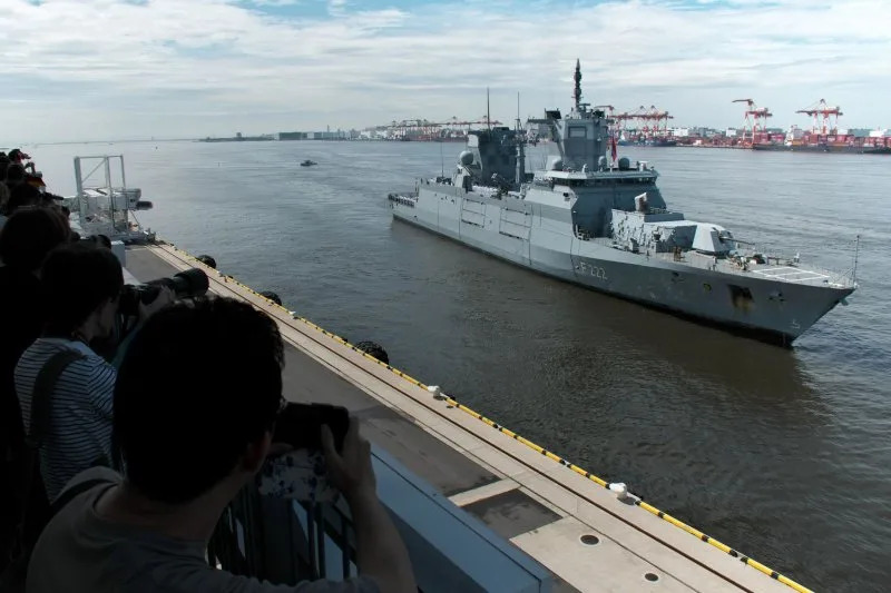 German Navy frigate Baden-Württemberg arrives at Tokyo International Cruise Terminal in Japan on Tuesday. Photo by Keizo Mori/UPI