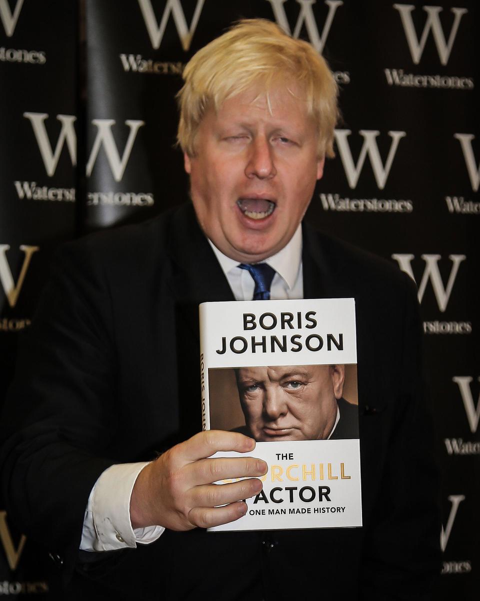 Boris Johnson before signing copies of his new book 'The Churchill Factor' at Waterstones in the Leadenhall Market in the City of London.