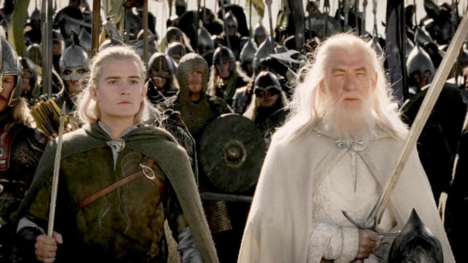 Orlando Bloom and Sir Ian McKellen in Lord of the Rings (Credit: New Line)