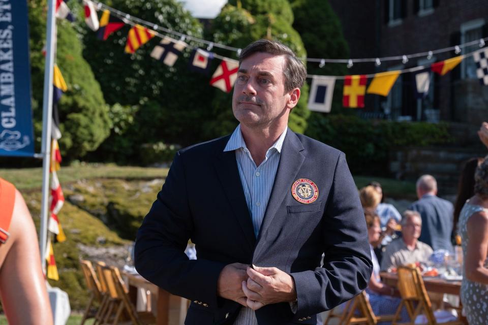 Jon Hamm as Irwin 'Fletch' Fletcher in "Confess, Fletch" in a scene that was shot at the Oaks Estate in Cohasset.