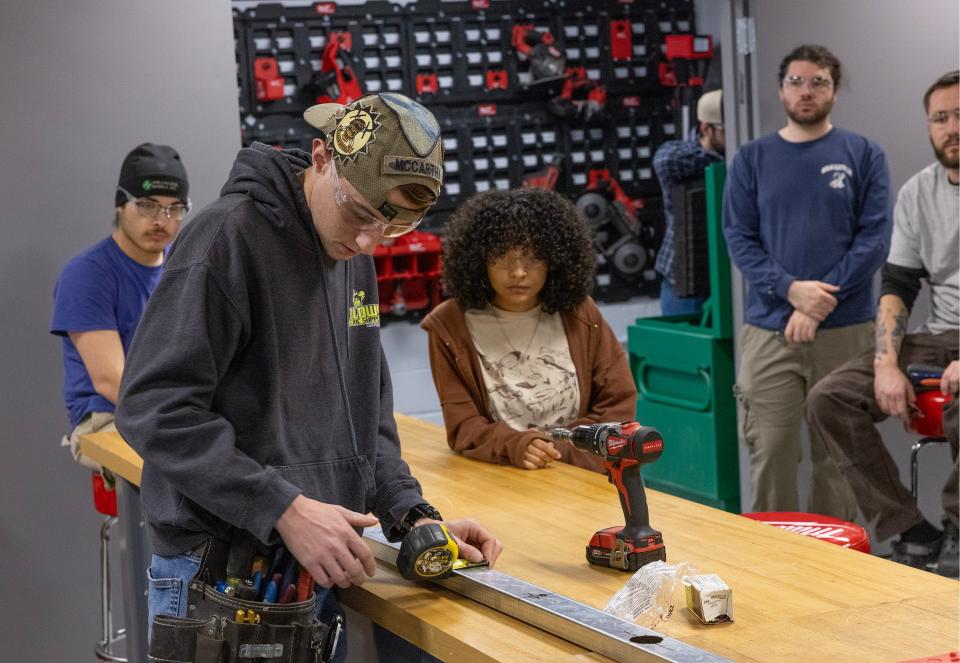 First Year apprentice Mike McCarthy goes through the proper steps for using a knockout set in electrical wiring. Asbury Park High School is looking into implementing a trade curriculum and programs like IBEW’s is what they would graduate to after the high school program.