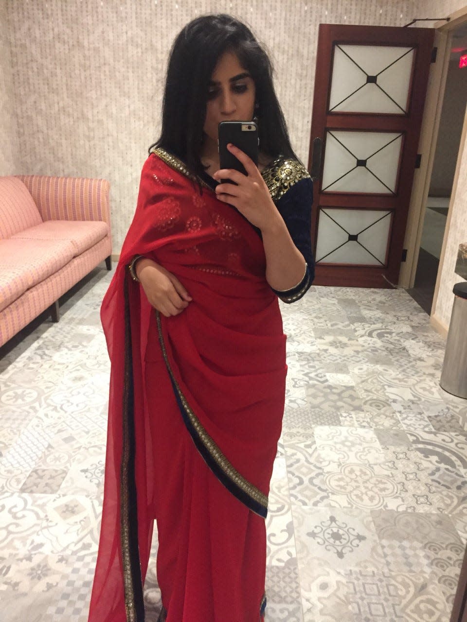 Navjot Pal Kaur takes a selfie at a 2019 wedding.