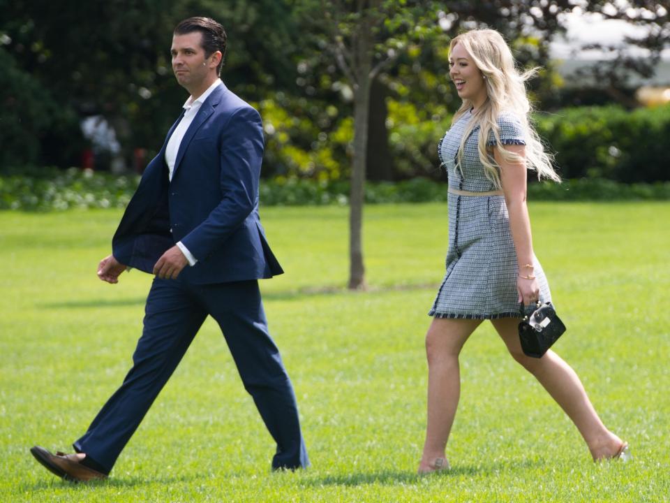 Tiffany Trump and Don Jr. walk towards Marine One on June 1, 2018.