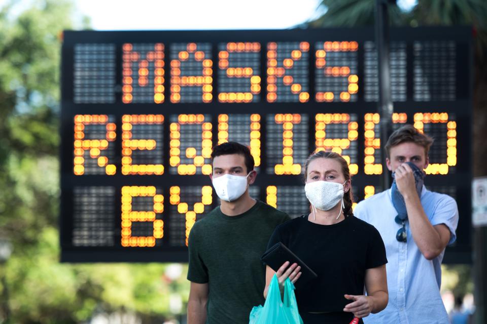 People wearing masks on July 18, 2020, in Charleston, South Carolina.