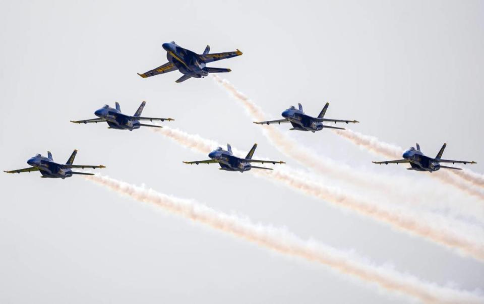 The U.S. Navy Blue Angels arrived from Pensacola, Florida, on Thursday, Aug. 17, 2023, for the Garmin KC Air Show being held Saturday and Sunday at the New Century AirCenter in Gardner, Kansas. Aerial performances will begin at 10:30 a.m. each day.