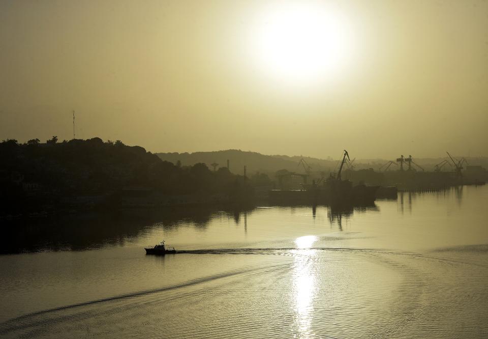 View of the port of Havana, Cuba covered by a cloud of dust on June 25, 2020.