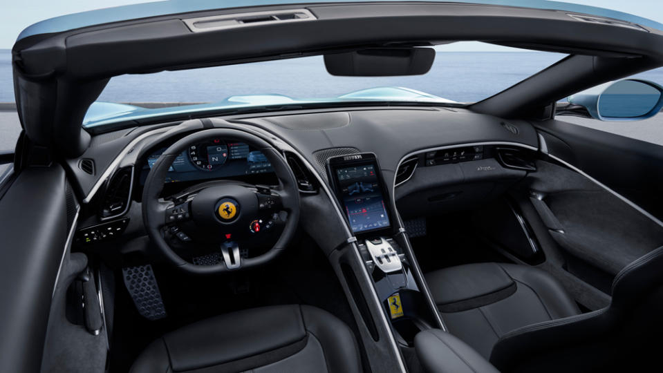 The interior of the Ferrari Roma Spider.