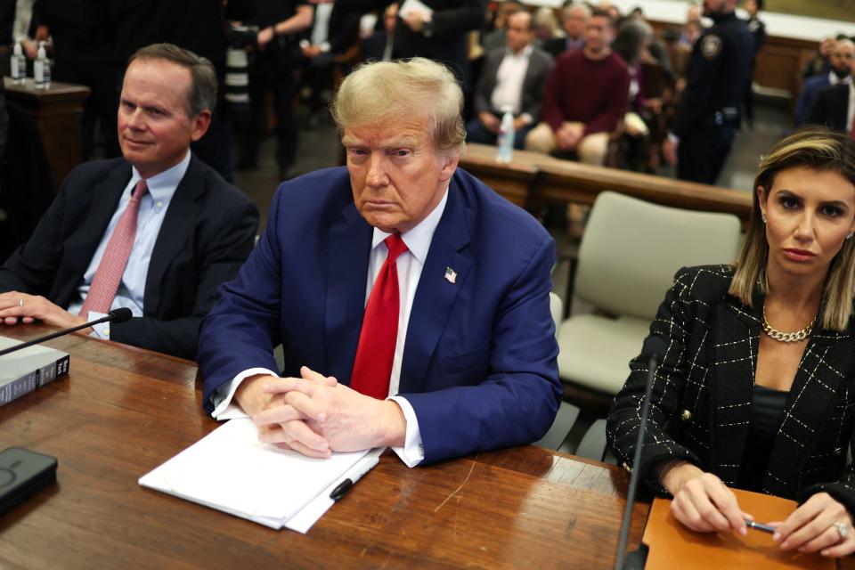 (FILES) Former US President Donald Trump sits in New York State Supreme Court during the civil fraud trial against the Trump Organization, in New York City on January 11, 2024. A US judge ordered Trump on February 16, 2024 to pay nearly $355 million after finding him liable for fraud and banned him from running businesses in New York state for three years. (Photo by Charly TRIBALLEAU / AFP) (Photo by CHARLY TRIBALLEAU/AFP via Getty Images) ORIG FILE ID: 2008846349