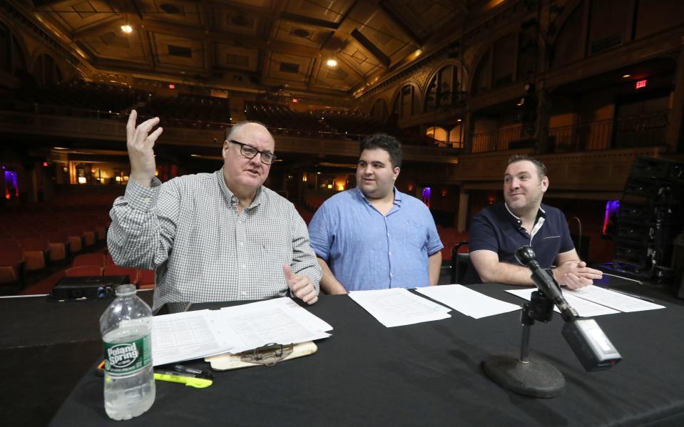 Peter D. Kramer, veteran lohud reporter, and Metro Awards producers Jordan Singer and Blake Spence announce the nominations for the Metro Awards at the Tarrytown Music Hall May 14, 2024.