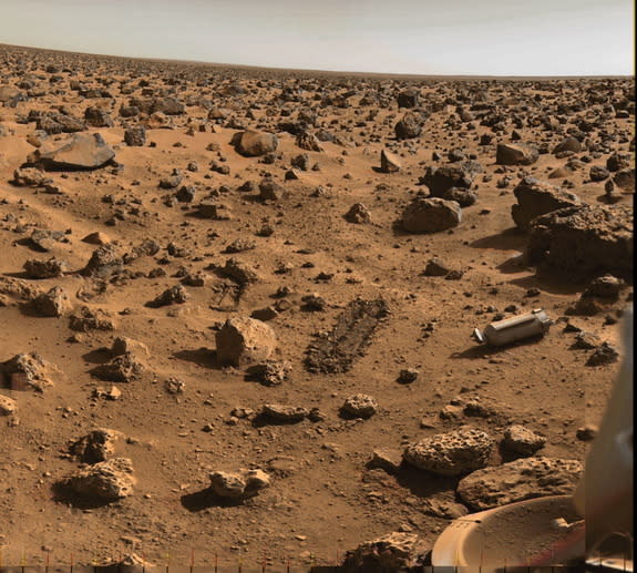 NASA's Viking 2 lander captured this view of the Utopia Planitia region on Mars.