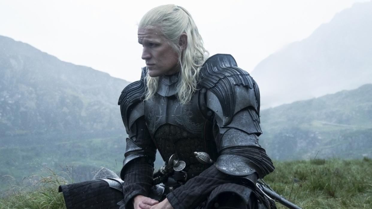  Matt Smith sitting as Daemon Targaryen in House of the Dragon Season 2. 