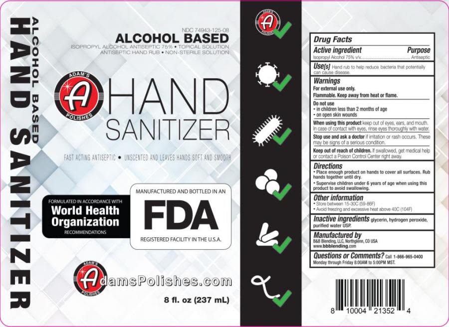 The label of a recalled Adam’s Polishes hand sanitizer.