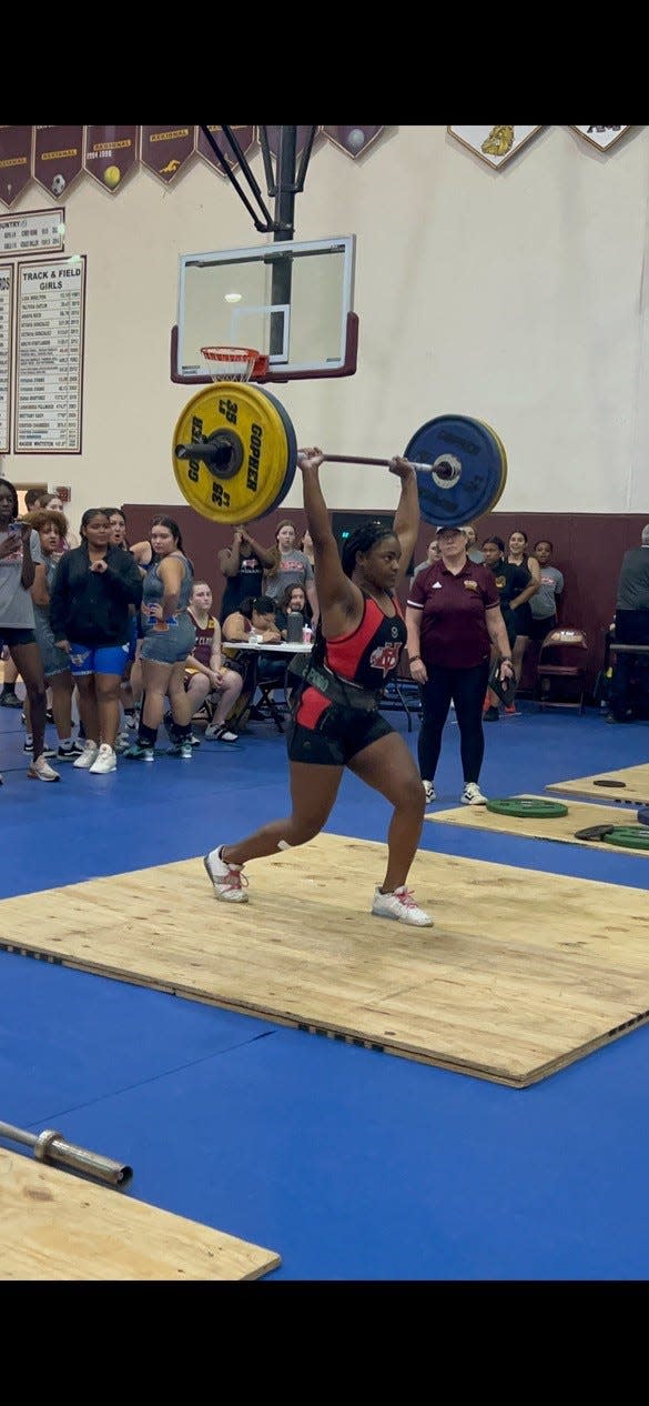 Vero Beach senior Enyjai Tyson competes during a regular meet on Dec. 5, 2023 from Harmony High School.