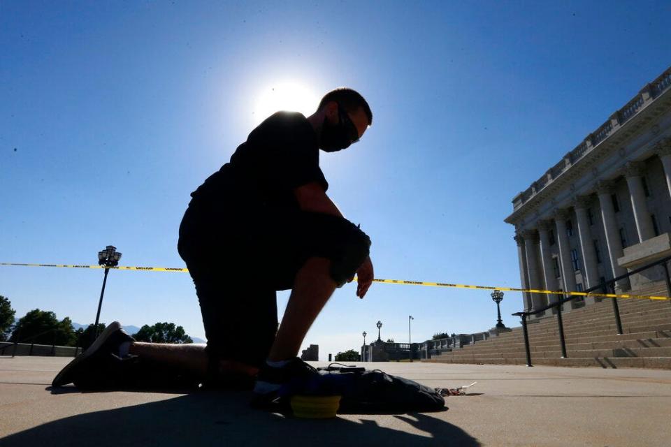 In 2020, Shane Brooks, a Marine Corps veteran, knelt for nine hours outside the Utah Capitol to call attention to racial injustice, police brutality and mental health. Brooks said his marathon silent protest was inspired by a 26-year-old man who was shot and killed in 2019 by police responding to a report of a suicidal person.