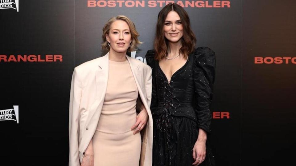 Stars Carrie Coon, left, and Keira Knightley attend the 20th Century Studios’ “Boston Strangler” New York Screening at the Museum of Modern Art in New York City. (Dimitrios Kambouris/Getty Images)