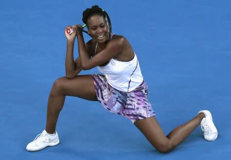 Tennis - Australian Open - Melbourne Park, Melbourne, Australia - 28/1/17 Venus Williams of the U.S. reacts during her Women's singles final match against Serena Williams of the U.S. REUTERS/Jason Reed