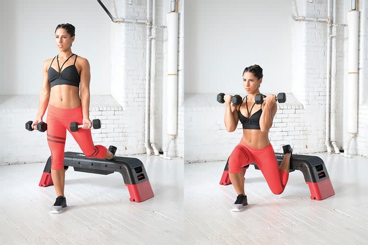 Bulgarian Split Squat With Biceps Curl with Step