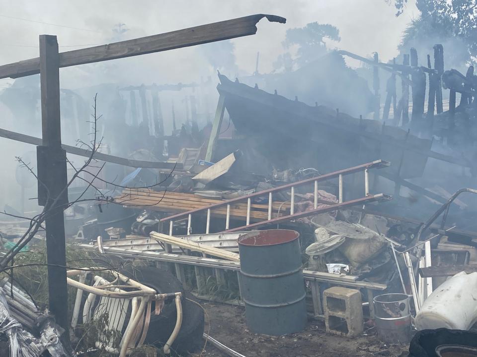 Five homes were destroyed and at least five others damaged Friday afternoon when wildfire broke out in a residential area in Sharpes.