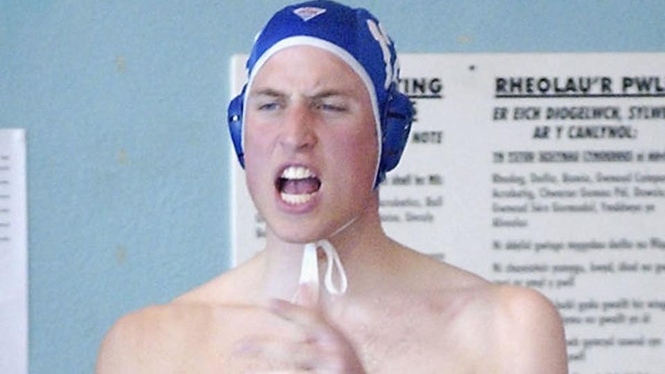 HRH Prince William offers support as he makes his water polo debut for the Scottish National Universities Squad in the Annual Celtic Nations Tournament match between Wales and Ireland held on April 17, 2004 in Cardiff, Wales.