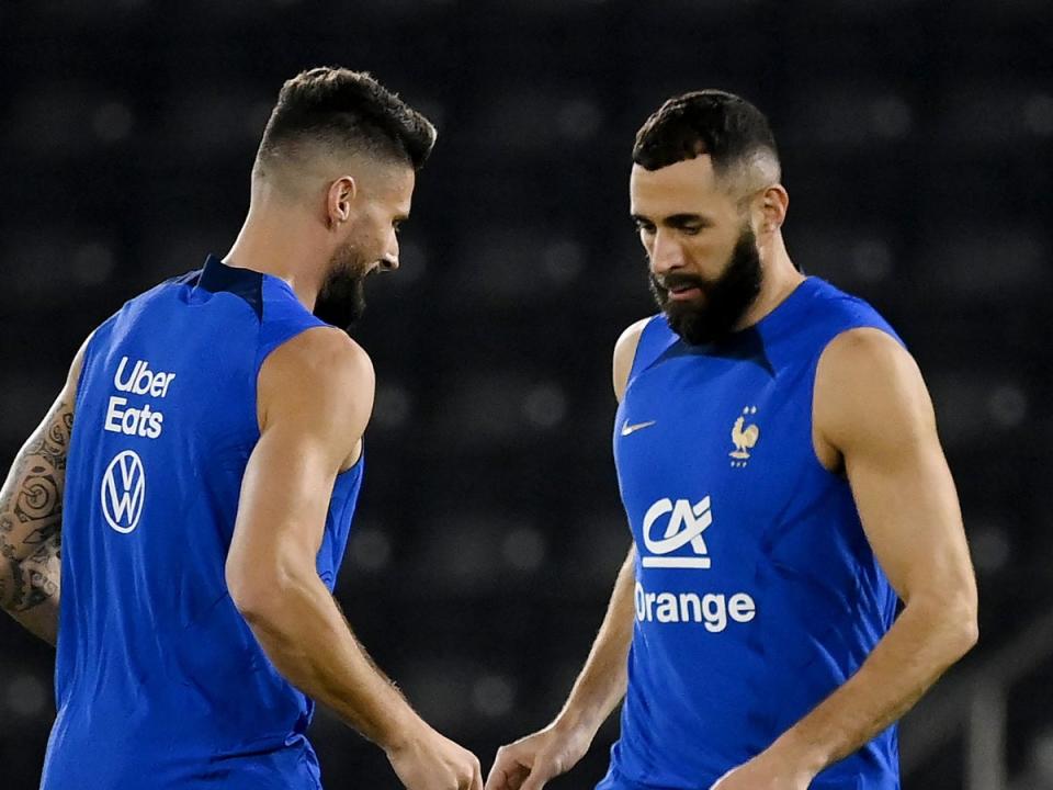 Olivier Giroud (left) could step up in Benzema’s absence, as he did in 2018 (AFP via Getty Images)