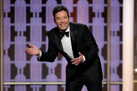 Host Jimmy Fallon presents during the 74th Annual Golden Globe Awards show in Beverly Hills, California, U.S., January 8, 2017 in this handout provided by NBC. Paul Drinkwater/Courtesy of NBC/Handout via REUTERS