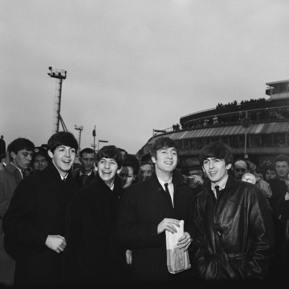 The Beatles’ Paul McCartney, Ringo Starr, John Lennon, George Harrison wearing skinny ties in London, 1963 (Getty Images)