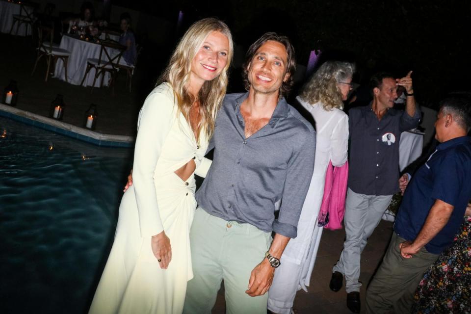 Gwyneth Paltrow decamped to Soneva Jani for an extended honeymoon with husband, Brad Falchuk as well as her ex-husband Chris Martin (Getty Images)