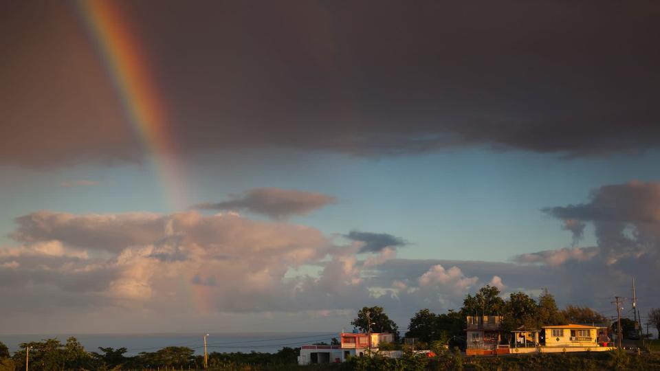 Hillside house and rainbow, Rincon, Puerto Rico