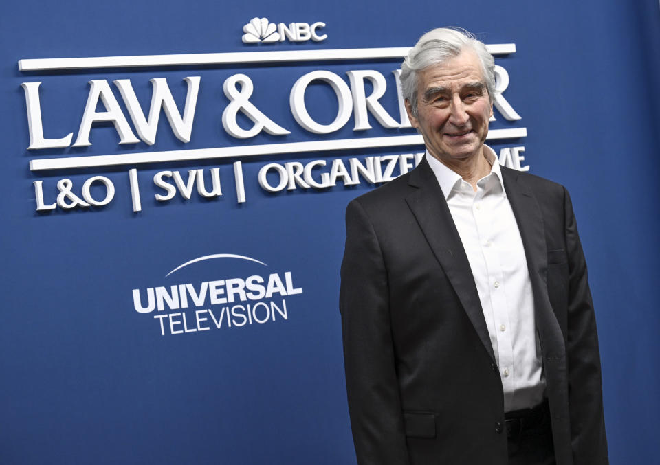 FILE - Actor Sam Waterston attends the NBCUniversal "Law & Order" press junket in New York on Feb. 16, 2022. Waterston, who has played the spiky, non-nonsense district attorney on “Law & Order” since the mid-1990s, is stepping down. The last episode for Waterston’s Jack McCoy will be Feb. 22, NBC said Friday. (Photo by Evan Agostini/Invision/AP, File)