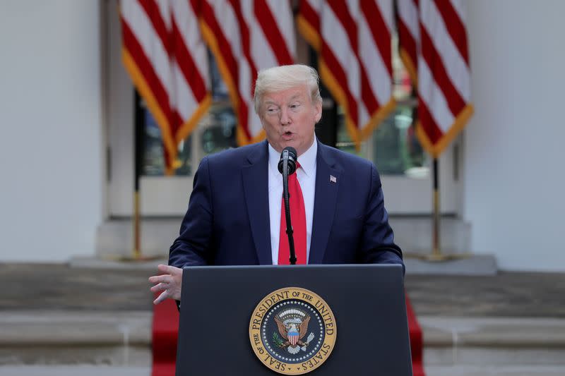 U.S. President Trump holds coronavirus response news conference at the White House in Washington