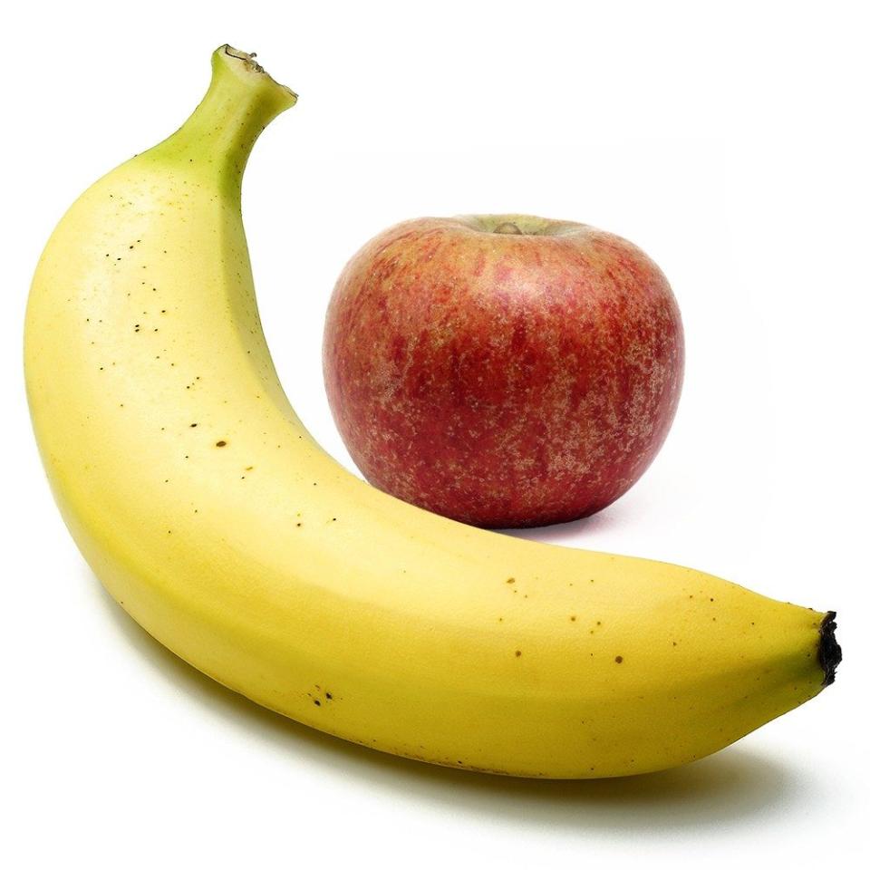 A loose apple and banana