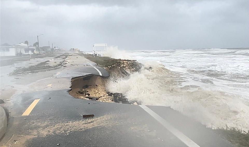 Waves breach South 12th Street and A1A in Flagler Beach during Tropical Storm Nicole, Thursday, Nov. 10, 2022.