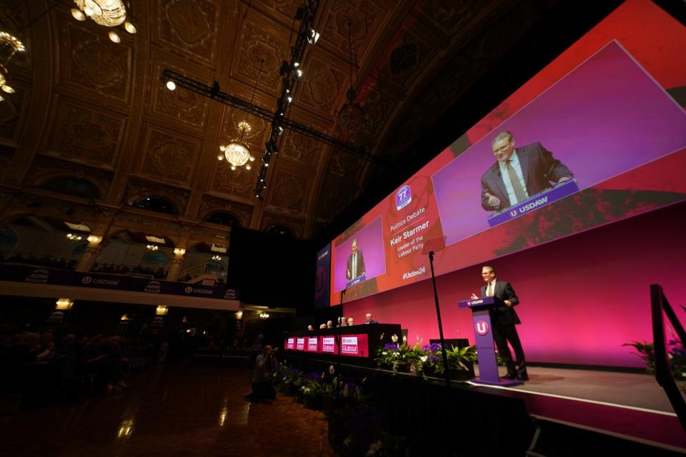 Keir Starmer recommitted to the New Deal for Workers as the Usdaw conference (Owen Humphreys/PA Wire)